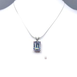 Emerald Cut CZ Pendant Sterling Silver Necklace Colorless Cubic Zirconia