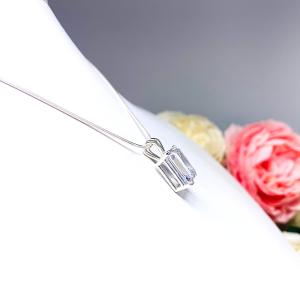 Emerald Cut CZ Pendant Sterling Silver Necklace Colorless Cubic Zirconia