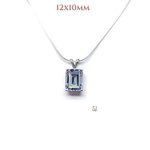 Emerald Cut CZ Pendant Sterling Silver Necklace Colorless Cubic Zirconia