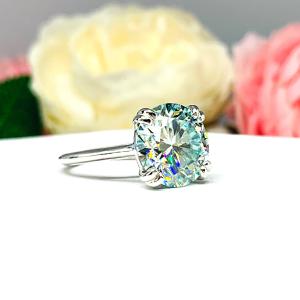 Steel Blue Moissanite Engagement Ring Size 6 - 12mm (6 Cts) authentic round moissanite - Sterling silver knife edge setting