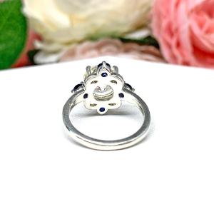 Round CZ Old European Cut Lab Blue Sapphire Engagement Ring Art Deco Antique Inspired