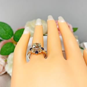Round CZ Old European Cut Lab Blue Sapphire Engagement Ring Art Deco Antique Inspired