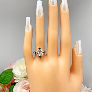 Round CZ Old European Cut Lab Blue Sapphire Engagement Ring Art Deco Antique Inspired
