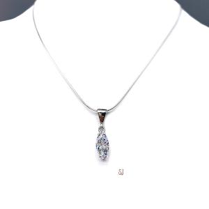 Marquise CZ Pendant Sterling Silver Necklace Single Bail Dangle Cubic Zirconia