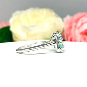 Steel Blue Moissanite Engagement Ring Size 6 - 12mm (6 Cts) authentic round moissanite - Sterling silver knife edge setting