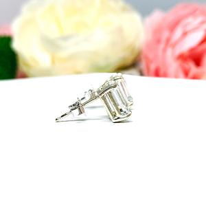 Lab White Sapphire Emerald Cut Stud Earrings 8x6mm