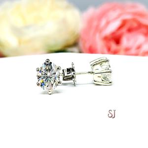 Oval Moissanite Stud Earrings - 10k Gold Six Prong settings - Authentic moissanites - FREE 3RD DAY UPS