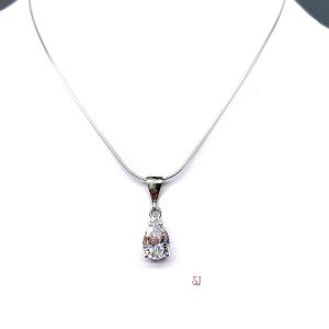 Pear CZ Pendant Sterling Silver Necklace Single Bail Dangle Colorless Cubic Zirconia