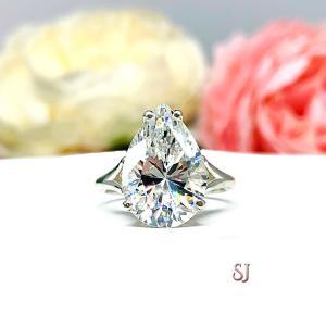 Pear Near Colorless Cubic Zirconia Split Shank Engagement Ring