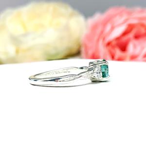 Sea foam Green Moissanite 3 Stone Ring - Round authentic moissanites - Sterling silver milgrain twist setting