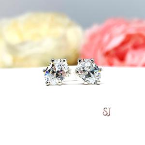 Oval Cubic Zirconia Sterling Silver 6 Prong Stud Earrings
