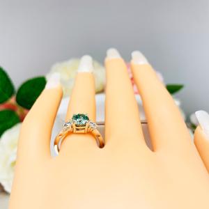 Sea foam Green Moissanite 3 Stone Ring - Round authentic moissanites - Sterling silver milgrain twist setting