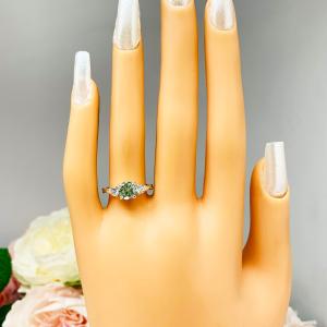 Sea foam Green Moissanite 3 Stone Ring - Round authentic moissanites - Sterling silver milgrain twist setting