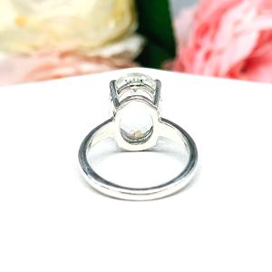 Natural White Topaz Oval Solitaire Ring - Sterling silver statement setting