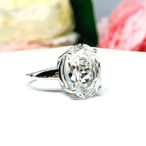Natural White Topaz Oval Solitaire Ring - Sterling silver statement setting