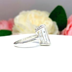 White Topaz Emerald Cut Ring - Natural 14x10mm (8 Cts) gemstone - Sterling silver statement double prong setting