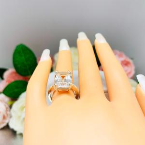 White Topaz Emerald Cut Ring - Natural 14x10mm (8 Cts) gemstone - Sterling silver statement double prong setting