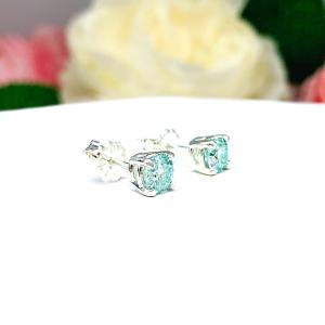 Round Blue Moissanite Stud Earrings - Authentic moissanites - Sterling silver or gold settings