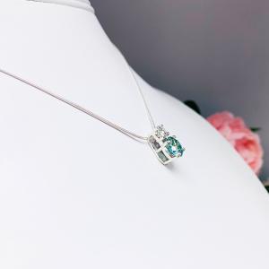 Two Stone Blue Moissanite Pendant Necklace - 2.5 cts total round authentic moissanites - Sterling silver setting - Sterling silver chain
