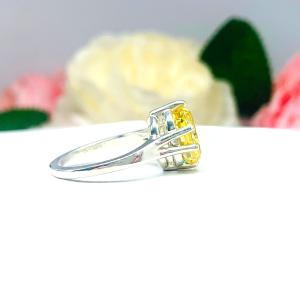 Elongated Cushion Vivid Canary CZ Engagement Ring Crushed Ice Sterling Silver