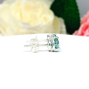 Blue Moissanite Basket Martini Stud Earrings - Round authentic moissanites - Sterling silver settings