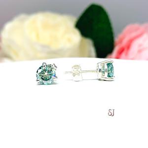Blue Moissanite Basket Martini Stud Earrings - Round authentic moissanites - Sterling silver settings