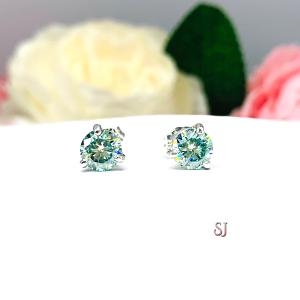 Blue Moissanite Basket Martini Stud Earrings - Round authentic moissanites - Sterling silver settings