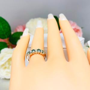 Round Sea foam Green Moissanite 4 Stone Ring - Authentic moissanites - Sterling silver setting