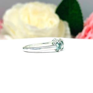 Round Sea foam Green Moissanite 4 Stone Ring - Authentic moissanites - Sterling silver setting