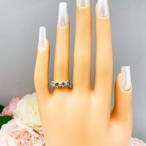 Round Sea foam Green Moissanite 4 Stone Ring - Authentic moissanites - Sterling silver setting