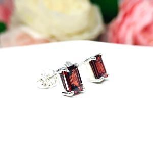 Natural Mozambique Garnet Emerald Cut Stud Earrings