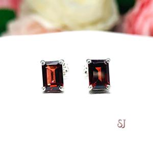 Natural Mozambique Garnet Emerald Cut Stud Earrings