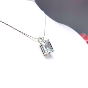 White Topaz Emerald Cut Pendant Sterling Silver Necklace Natural