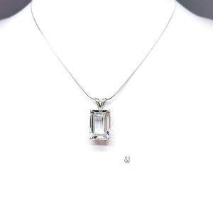 White Topaz Emerald Cut Pendant Sterling Silver Necklace Natural