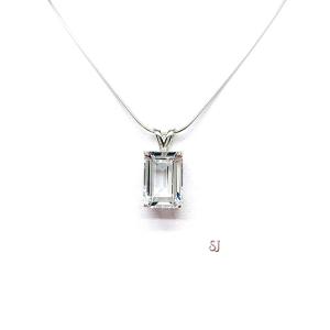 White Topaz Emerald Cut Pendant Sterling Silver Necklace Natural