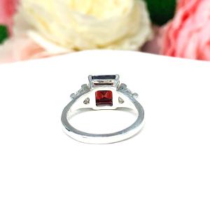 Natural Mozambique Garnet Asscher with Trillion CZ Accents Ring Size 6