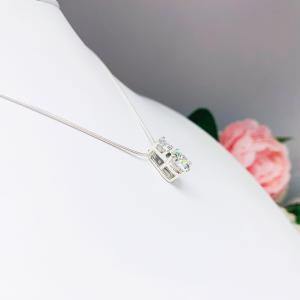 Two Stone Round Moissanite Sterling Silver Pendant with Optional Chain