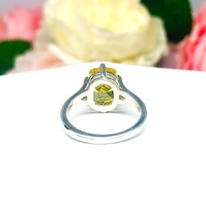 Elongated Cushion Vivid Canary CZ Engagement Ring Crushed Ice Sterling Silver