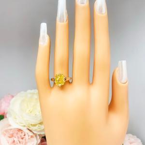 Elongated Cushion Vivid Canary CZ Engagement Ring Crushed Ice Sterling Silver