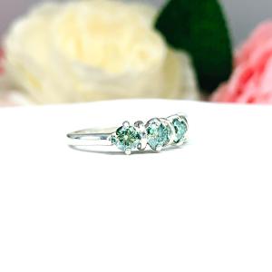 Round Sea foam Green Moissanite 4 Stone Ring - Authentic moissanites - Sterling silver setting
