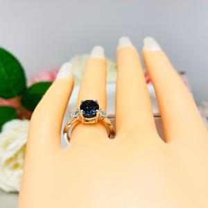 London Blue Topaz Oval Moissanite Ring - Moissanite side stones - Sterling silver twist milgrain setting