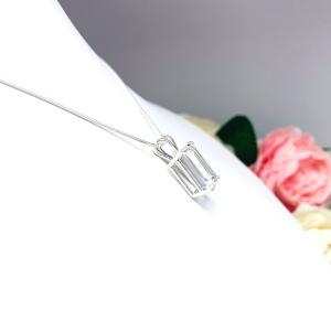 White Topaz Emerald Cut Pendant Sterling Silver Necklace Natural
