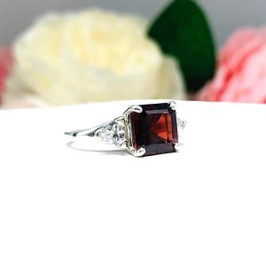 Natural Mozambique Garnet Asscher with Trillion CZ Accents Ring Size 6
