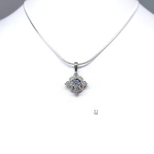 Round CZ Pendant Antique Art Deco Sterling Silver Necklace