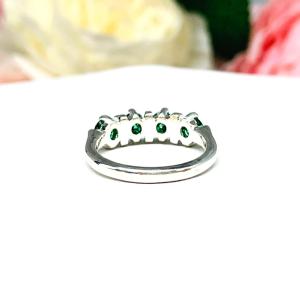 Emerald Green Moissanite 4 Stone Ring - 4mm round authentic moissanites - Sterling silver setting