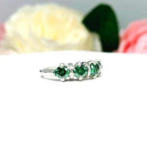 Emerald Green Moissanite 4 Stone Ring - 4mm round authentic moissanites - Sterling silver setting