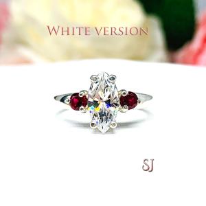 Marquise CZ Lab Created Round Ruby Engagement Ring Sterling Silver