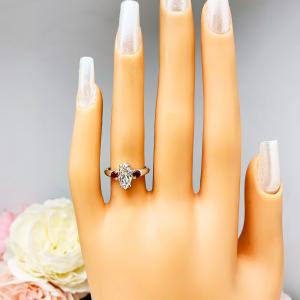 Marquise CZ Lab Created Round Ruby Engagement Ring Sterling Silver