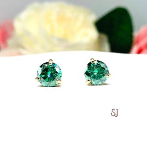 Emerald Green Martini Moissanite Stud Earrings - 14k gold settings - Authentic moissanite
