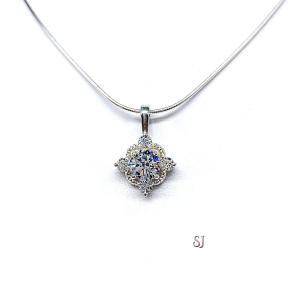Round CZ Pendant Antique Art Deco Sterling Silver Necklace